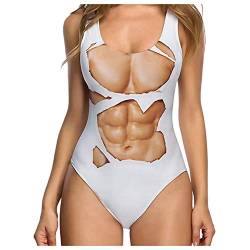 Qiribati Damen Badeanzug Mit 3D Fälschung Brusthaar Drucken Lustige Damenanzüge Bademode Swimsuit von Qiribati