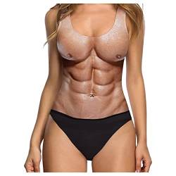 Qiribati Damen Badeanzug Mit 3D Fälschung Brusthaar Drucken Lustige Damenanzüge Bademode Swimsuit von Qiribati