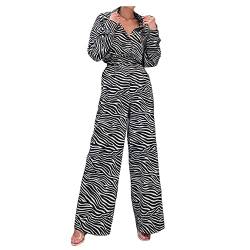 Qiribati Damen -Jumpsuits Spielanzüge Zebra -Druck Overall Strampler Long Sleeve Lose Wide Leg Jumpsuit von Qiribati