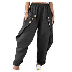 Qiribati Frauen Elastizierte Taillenhosen Lose Sommerhosen Freizeitpockt Button Hosen Streetwear Hosen von Qiribati