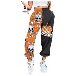 Qiribati Frauen Halloween Hosen Schädel Kürbisabdruck Freizeithose Jogger Jogginghosen Lounge Hosen von Qiribati