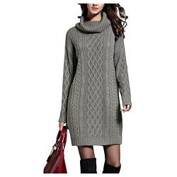 Qiribati Frauen Kabel Strickkleid Feste Farbe Rollkragenpullover Pullover Kleider Damen Pullover Casual von Qiribati