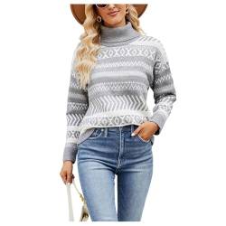 Qiribati Frauen mit Rollkragenpullover Druck Gestrickter Springer Lässig Langarmspringer Lose Pullover Tops von Qiribati