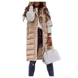 Qiribati Langer Mantel für Frauen Winter Gepolstert Gilet Langlinie mit Kapuze Mithilfe Der Ärmellose Warm von Qiribati