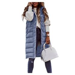 Qiribati Langer Mantel für Frauen Winter Gepolstert Gilet Langlinie mit Kapuze Mithilfe Der Ärmellose Warm von Qiribati