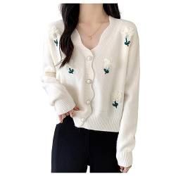 Qiribati Womens Casual Cardigan Pullover Mantel Perlenknopf Offene Strickjacken Top Blume Langarm von Qiribati