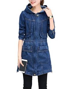 QitunC Damen Lange Jeansjacke Mit Kapuze Jeansmantel Schlank Denim Jacke Trenchcoat Parka Outwear Aspicture L von QitunC