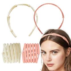 Haarreifen Damen, 2 Stück Mode-Haarbänder, Perlen-Haarbänder, Einziehbare Haarbänder für Tanzen, Party, Tägliche Kleidung, Arbeit (Rosa + Perle) von Qiundar