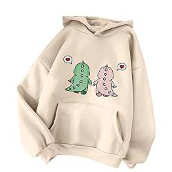 Damen Hoodies Dinosaurier Pullover Kapuzenpullover Langarm Sweatshirt Lässiges Einfarbig Sweatshirt lose Kapuzen Jacke Kawaii Pullover Sweatshirt Oversize Süße Tops von Qixiu