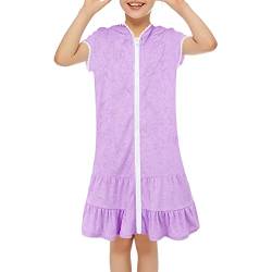 Qixiu Kleine Mädchen schwimmen bedecken Badeanzug Coverup Reißverschluss Strand Badeanzug Bademantel mit Kapuze absorbierend Beach Faltenrock Mädchen (Purple, 4-5 Years) von Qixiu