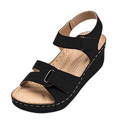 Qixiu Klettverschluss Keilsandalen für Frauen Frauen bequeme Keile Sandalen gelegentliche Schuhe Gefütterte Schuhe Damen (Black, 41) von Qixiu
