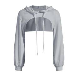 Qixiu Kurz Sweatshirts Langarm Pulli Damen Crop Hoodie Pullover Sehr Rundkragen Cut Outs Shirts mit Kapuze von Qixiu