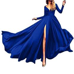 Qiyun.z Damen Elegantes V-Ausschnitt Langarm Formales Abendkleid Robe Vestidos Kleid für Hochzeitsfeier Fancy Blue S von Qiyun.z