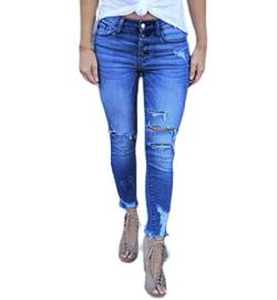 Qiyun.z Ripped Jeans for Women,Skinny Stretch High Waisted Destroyed Denim Pants Dark Blue S von Qiyun.z