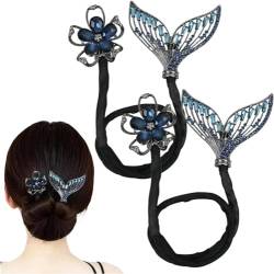 Walschwanz Strass Blume Haarspange, faule Haar Lockenwickler Deft Bun Maker, Ozeanblaue Feder Haarnadel, französische elegante Twist Dutt Frisur Shaper für Frauen Mädchen (Wal 2 Stück) von Qklovni