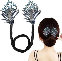 Walschwanz Strass Blume Haarspange Faule Haar Lockenwickler Deft Bun Maker Ozeanblaue Feder Haarnadel Französisch Elegant Twist Bun Frisur Shaper für Frauen Mädchen (Feder) von Qklovni