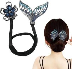 Whale Tail Rhinestone Flower Hair Clip, Lazy Hair Curler Deft Bun Maker, Ocean Blue Feather Hairpin, French Elegant Twist Bun Hairstyle Shaper for Women (Whale) von Qklovni