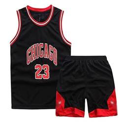 Basketball Kinder Trikot 2 Stücke,Mode Basketball Kleidung Kinder,Jungen Basketball Trikot Kinder,Basketball Kinder Kleidung Jungs,Basketball Jersey,Basketball Weste Kinder(Schwarz , L, für 7-8 Jahre) von Qkydky