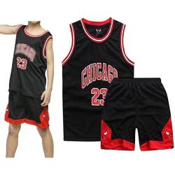 Qkydky Basketball Trikot Kinder 2 Stücke,Basketball Kinder Trikot and Shorts,Sleeveless Basketball Trikot,Jungen Trikot Basketball Kinder,Basketball Trikot Set für 3-14 Kinder(Schwarz, 9-10 Jahre,XL) von Qkydky