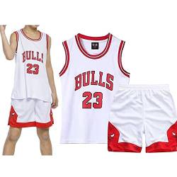 Qkydky Kleine Jungen 2er-Set Basketball Trainings Ärmellos Trikot und Hose,Little Boys Basketball Training Sleeveless Jersey and Trousers,1 Oberteil + 1 Hose(M,Weiß, für 5-6 Jahre) von Qkydky