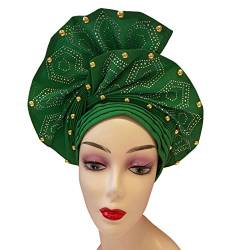 Luxuriöses nigerianisches Kopftuch, bereits hergestellt, afrikanische Kopfband, Damen-Stirnbänder, Kopftuch, Nähstoff für Partys, Grün , 1 Count (Pack of 1) von QliHut