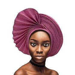QliHut Afrikanische Kopf Wrap Bereits Made Auto Gele Headties Frauen Turban Hüte & Kappen Perlen Hochzeit Nigerianische Mode Stirnbänder, Pink, 18 Year von QliHut
