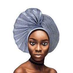 QliHut Afrikanische Kopf Wrap Bereits Made Auto Gele Headties Frauen Turban Hüte & Kappen Perlen Hochzeit Nigerianische Mode Stirnbänder, silber, 18 Year von QliHut