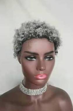 Kurze Afro-Perücken, lockig, kein Echthaar,für schwarze Frauen,geschnittene verworrene, lockige kurze Perücken,Afro-Perücke mit 150% Dichte,für afroamerikanische Ersatzperücken grey von QmEna