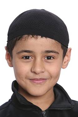 Neu Jungen Gebetsmütze Namaz Topi Türkei Taqiyah Kufi Totenkopf Mützen Hutgröße: 12 cm Dehnbar kann tragen (Schwarz) von Qmart