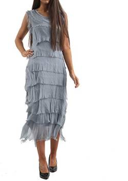 Qmart Damenkleid, italienischer Lagenlook, mit Überschlag, geschredderter Schicht-Look, einfarbig, plissiert, normale Größe, Einheitsgröße, Gris Moyen, Einheitsgröße von Qmart