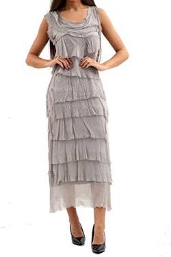 Qmart Damenkleid, italienischer Lagenlook, mit Überschlag, geschredderter Schicht-Look, einfarbig, plissiert, normale Größe, Einheitsgröße, Mokka, Einheitsgröße von Qmart