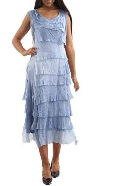 Qmart Damenkleid, italienischer Lagenlook, mit Überschlag, geschredderter Schicht-Look, einfarbig, plissiert, normale Größe, Einheitsgröße, denim, Einheitsgröße von Qmart