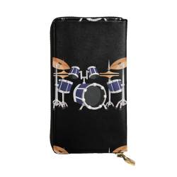 QmeNa Jazz Drum Clutch-Geldbörse aus Leder, lang, mit Reißverschluss, für Dating, Reisen, Einkaufen, Valentinstagsgeschenk, Schwarz , Einheitsgröße von QmeNa