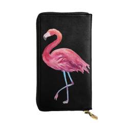 QmeNa Lange Clutch-Geldbörse aus Leder mit Aquarell-Flamingos, mit Reißverschluss, für Dating, Reisen, Einkaufen, Valentinstagsgeschenk, Schwarz , Einheitsgröße von QmeNa