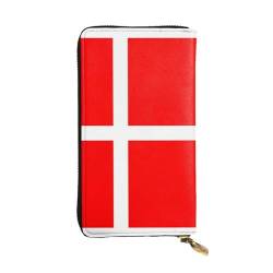 QmeNa Lange Clutch-Geldbörse aus Leder mit dänischer Flagge, mit Reißverschluss, für Dating, Reisen, Einkaufen, Valentinstagsgeschenk, Schwarz , Einheitsgröße von QmeNa
