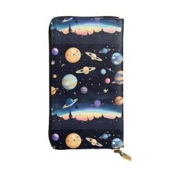 QmeNa Saturn Jupiter Earth Leder-Clutch-Geldbörse mit Reißverschluss, für Dating, Reisen, Einkaufen, Valentinstagsgeschenk, Schwarz , Einheitsgröße von QmeNa