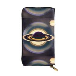 QmeNa Schöne Saturn-Leder-Clutch-Geldbörse mit Reißverschluss, für Dating, Reisen, Einkaufen, Valentinstagsgeschenk, Schwarz , Einheitsgröße von QmeNa