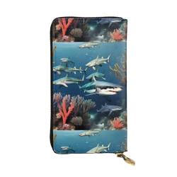 QmeNa Sharks Under The Sea Leder-Clutch-Geldbörse mit Reißverschluss, für Dating, Reisen, Einkaufen, Valentinstagsgeschenk, Schwarz , Einheitsgröße von QmeNa