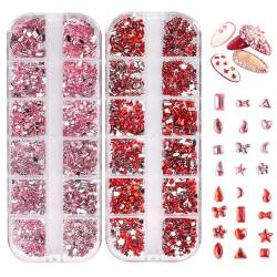 2 Stück Strass-Nagelsteine für Nagelkunst, 3D-Nagelkunst-Strasssteine in mehreren Formen, Kristall-Edelsteine, Nagelschmuck, Nagelkunst-Dekorationswerkzeuge für Nägel, Handwerk, Gesicht (rot + rosa) von QmjdDymx