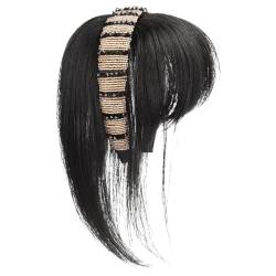Pons Stirnband, schwarzes Strassbreite Stirnband mit Pony, 9,8 Zoll synthetisches Haar Pony Stirnband, stilvolle natürliche Pony -Haare für Frauen Mädchen von QmjdDymx