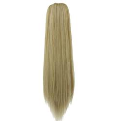 ponytail echthaar, 22" lange gerade Perücke Claw Clip Pferdeschwanzverlängerung hitzebeständige synthetische Fake-Haarteile Diy Haarschnitt für Frauen Mädchen kurz und weniger Haar (Blonde-27/613) von QmjdDymx