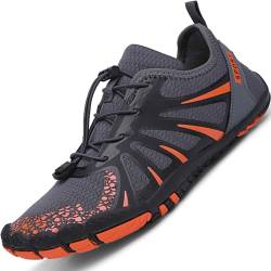 Qomo goose Barfußschuhe Damen Barfussschuhe Herren Fitnessschuhe Traillaufschuhe Weich Leicht rutschfest Trainingsschuhe Tragbar Breiter Zehenbox, Outdoor & Indoor(Grauorange 40 EU) von Qomo goose