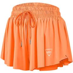 2 in 1 Flowy Athletic Shorts für Frauen Casual Butterfly Running Athletic Shorts Workout Active Yoga Shorts mit Taschen, Orange/Abendrot im Zickzackmuster (Sunset Chevron), Klein von QooNoo