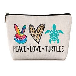 Qordyum Peace Love Schildkröte Reißverschluss Reise Kosmetiktasche Meeresschildkröte Geschenke für Frauen Freund Schildkröte Liebhaber Lustiges Strandzubehör für Frauen Tochter Schwester Bestie für von Qordyum