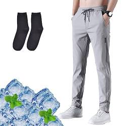 Qosneoun Janenisa Men's Fast Dry Stretch Pants, Ice Silk Breathable Fast Dry Stretch Pants (Light Gray,3XL) von Qosneoun