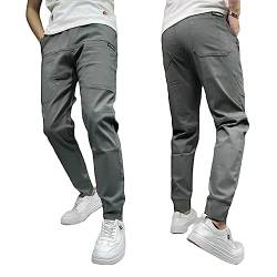 Qosneoun Men's High Stretch Multi-Pocket Skinny Cargo Pants, Skinny Multi Pocket Cargo Pants for Men, Mens Casual Joggers Pants (as3, Numeric, Numeric_33, Regular, Regular, Grey) von Qosneoun