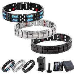 Qosneoun Noruion Far-Infrarot-Ionen-Armband, Noruion Far Infrared Ionizer Bracelet, Magnetarmband Magnetbänder Für Herren Herrenarmband Längenverstellbar Mit (3PCS) von Qosneoun