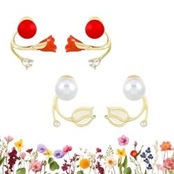 Qosneoun Versatile Tulip Flower Earrings, Tulip Flower Versatile Earrings, Women's Tulip Flower Pearl Exquisite Zircon Geometric Shape Earrings for Women Girls (2-C) von Qosneoun