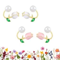 Qosneoun Versatile Tulip Flower Earrings, Tulip Flower Versatile Earrings, Women's Tulip Flower Pearl Exquisite Zircon Geometric Shape Earrings for Women Girls (2-E) von Qosneoun