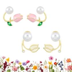 Qosneoun Versatile Tulip Flower Earrings, Tulip Flower Versatile Earrings, Women's Tulip Flower Pearl Exquisite Zircon Geometric Shape Earrings for Women Girls (2-H) von Qosneoun